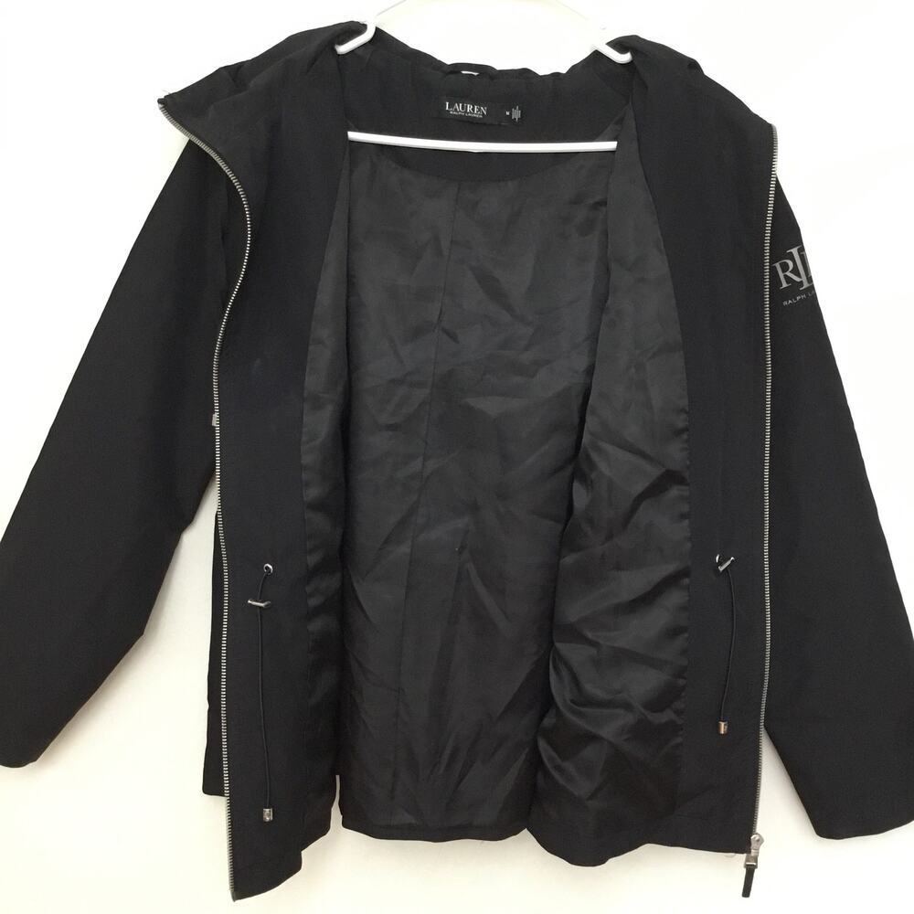 Ralph Lauren blk label hooded black cinch waist pockets light lined jacket M - Picture 3 of 9